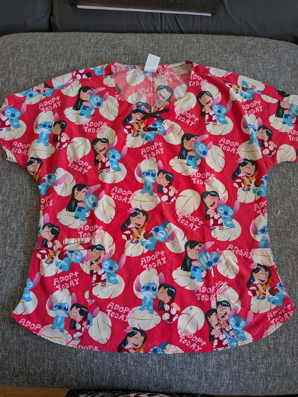 Disney Tooniforms Lilo and Stitch "Adopt Today" Lace-Up Scrub Top TF744